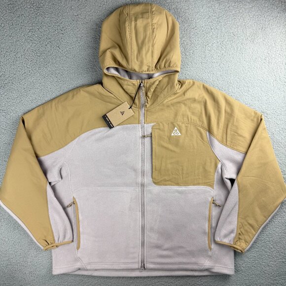Nike ACG Jacket Mens Extra Large XL Beige Grey Wolf Tree Fleece Full Zip Hooded - Picture 1 of 12